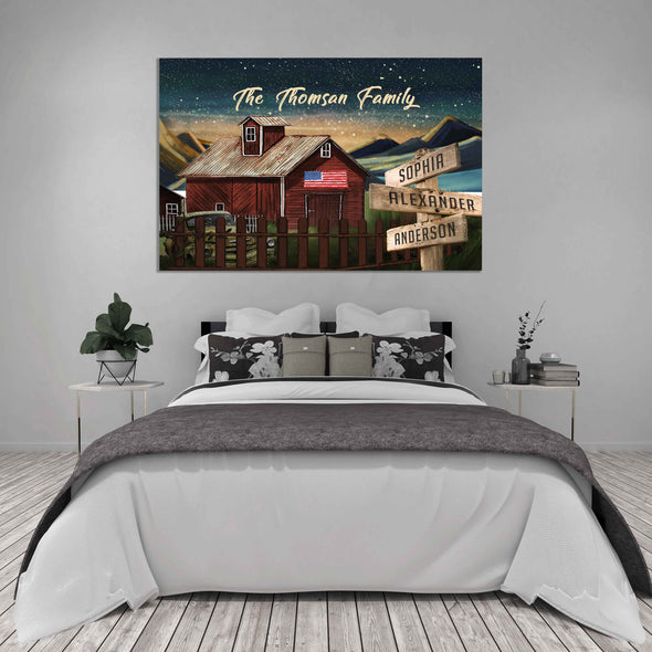 American Barn Wall Canvas With Customized Family Names
