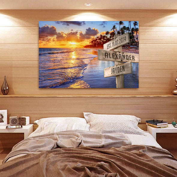 Ocean Sunset Multi-Names Premium Canvas