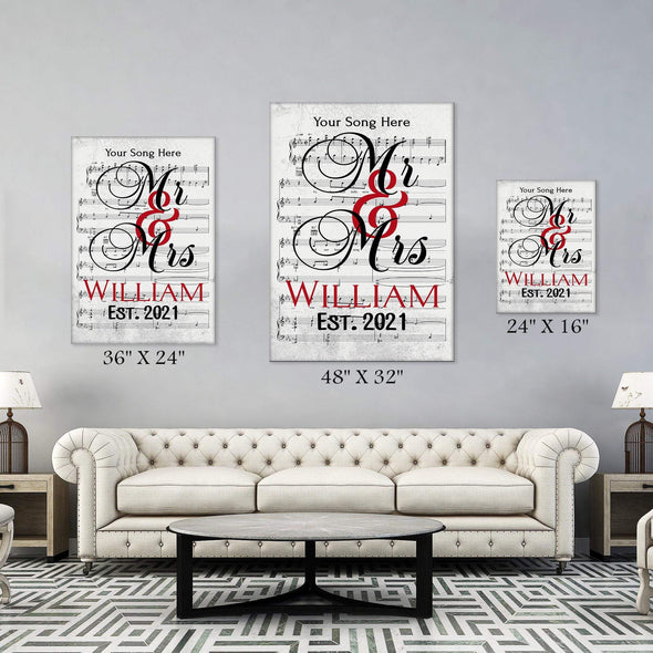 Mr. And Mrs. Customized Song Notes Canvas For Couples