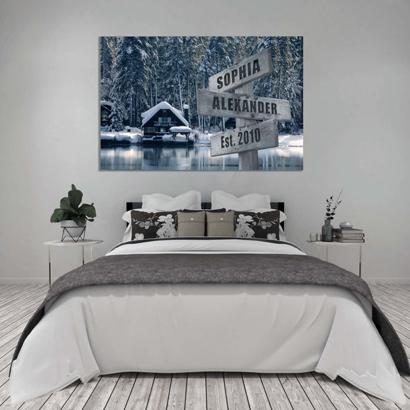 Perfect Gift For Couple With Customized Names And Date Winter Canvas