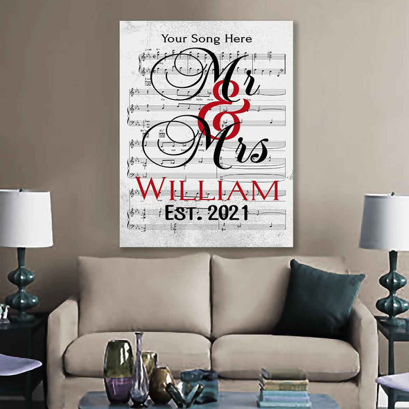 Mr. And Mrs. Customized Song Notes Canvas For Couples