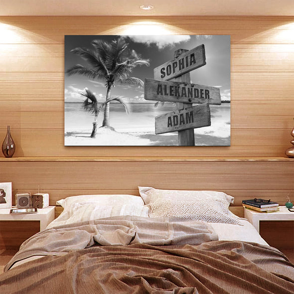Beach Printed Street Sign Canvas With Names