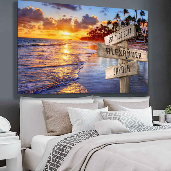 Ocean Sunset Multi-Names Premium Canvas