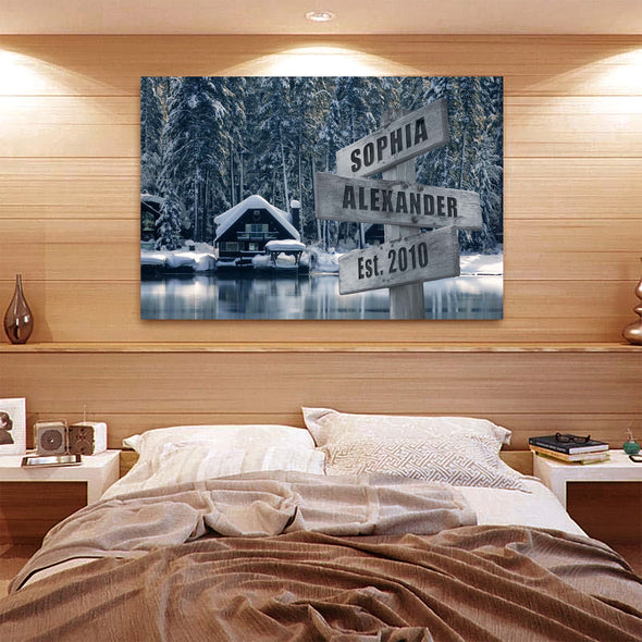 Perfect Gift For Couple With Customized Names And Date Winter Canvas