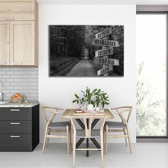 Forest Black And White Canvas With Customized Names