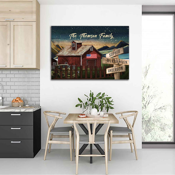 American Barn Wall Canvas With Customized Family Names