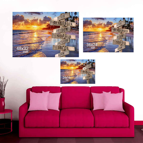 Ocean Sunset Multi-Names Premium Canvas