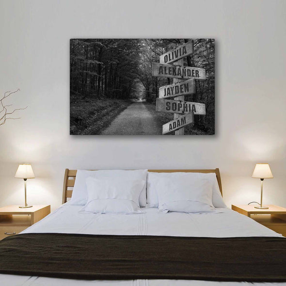 Forest Black And White Canvas With Customized Names