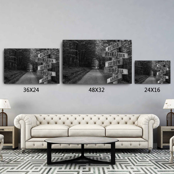 Forest Black And White Canvas With Customized Names
