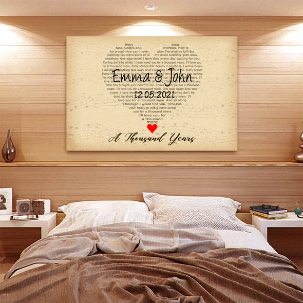Customized Heart Shape Customized Song Lyrics Canvas - Ready To Hang