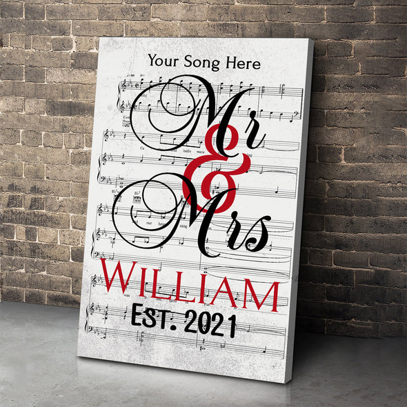 Mr. And Mrs. Customized Song Notes Canvas For Couples