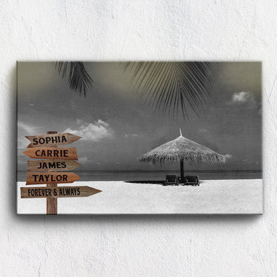 Beach View Black And White Customized Canvas With Multi Names