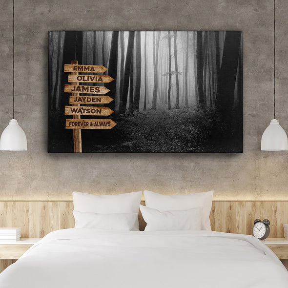 Mystery Forest Black And white Customized Canvas With Multi Names