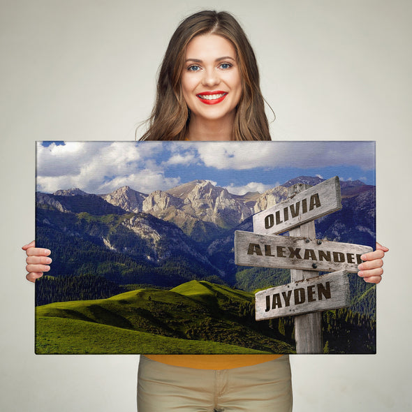 Mountain Range Color Customized Canvas With Multi Names