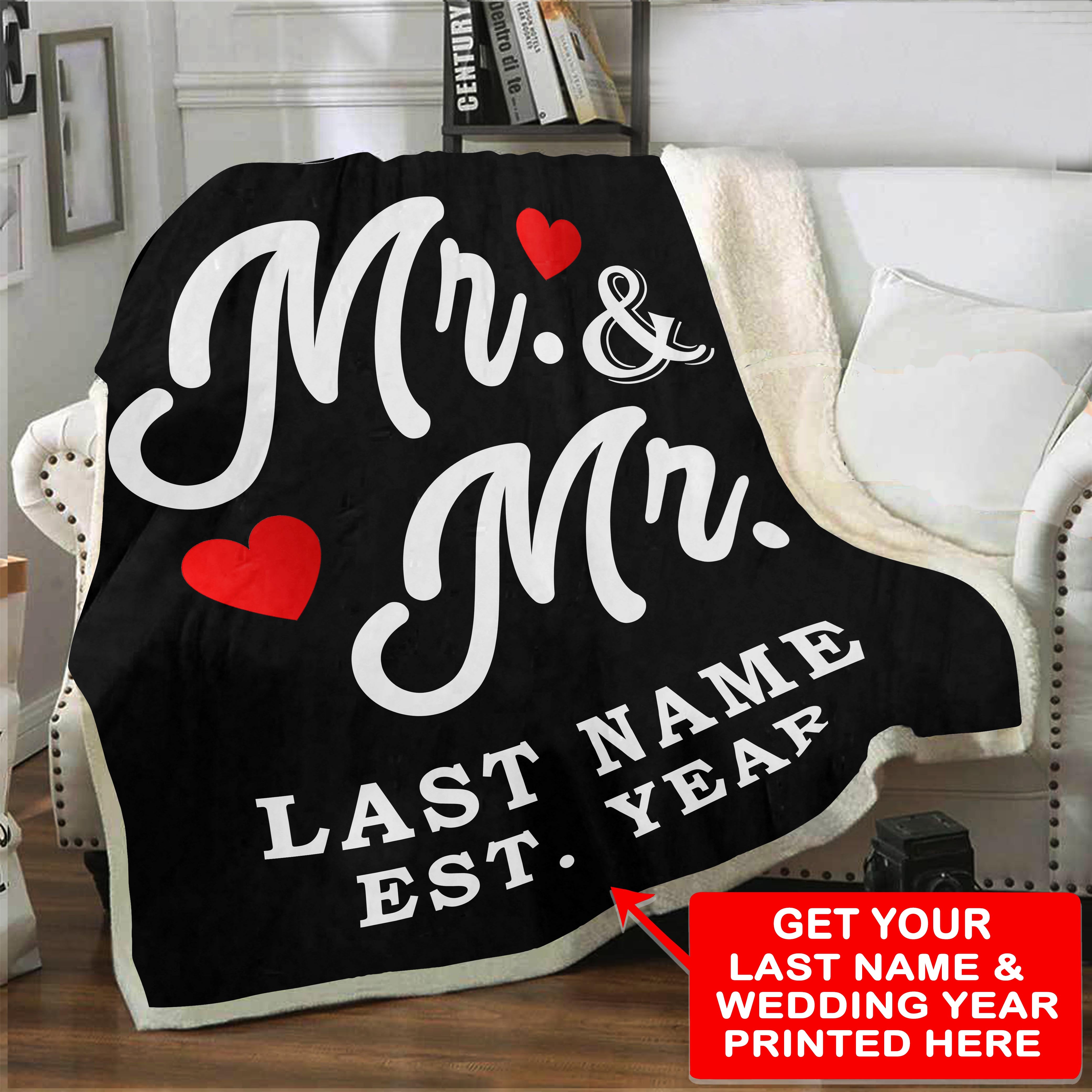 Mr Mr Personalized Lgbt Blanket With Name And Wedding Year