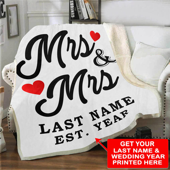 Custom Lgbt Mrs & Mrs Love Blanket With Wedding Year