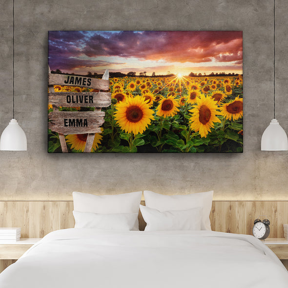 Sunflower Field Custom Canvas With Multi Names