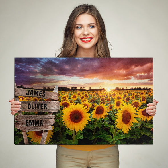 Sunflower Field Custom Canvas With Multi Names