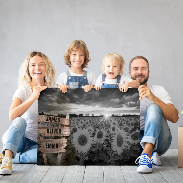 Sunflower Field Black And White Custom Canvas With Multi Names