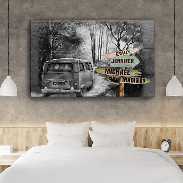 Wanderlust Camping Black And White Custom Canvas With Multi Names