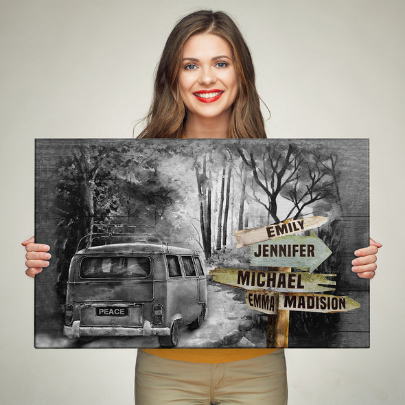 Wanderlust Camping Black And White Custom Canvas With Multi Names
