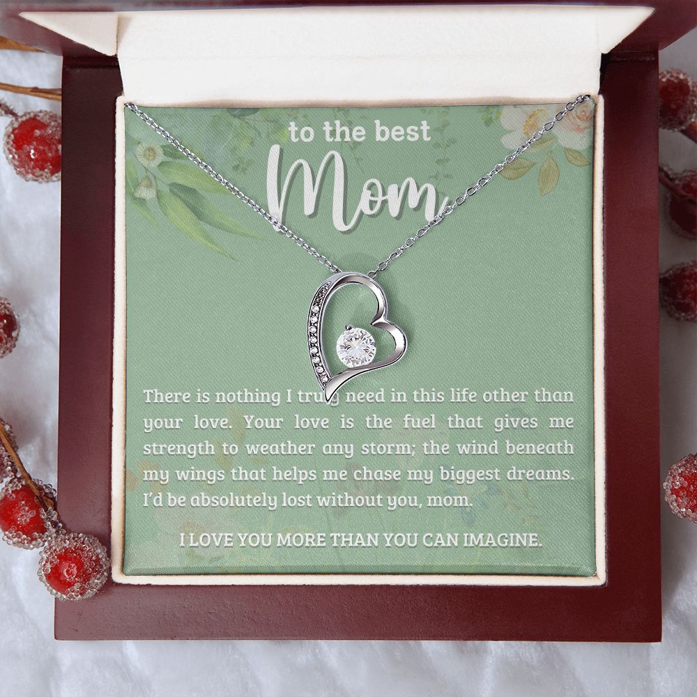 TO THE BEST MOM, FOREVER LOVE NECKLACE WITH MESSAGE CARD FOR MOM, BIRTHDAY, MOTHER'S DAY GIFT FOR HER