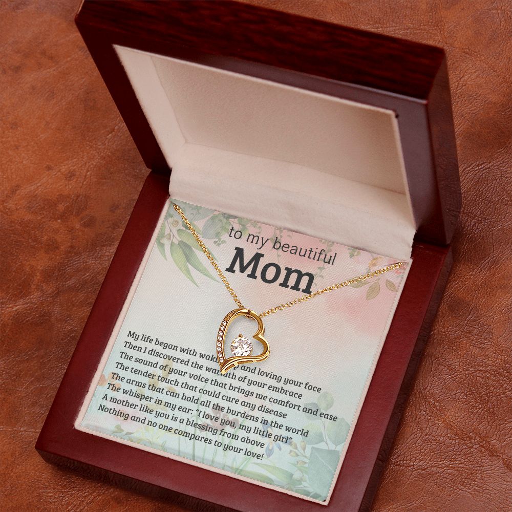 TO MY BEAUTIFUL MOM, FOREVER LOVE NECKLACE WITH MESSAGE CARD FOR MOM, BIRTHDAY, MOTHER'S DAY GIFT FOR HER