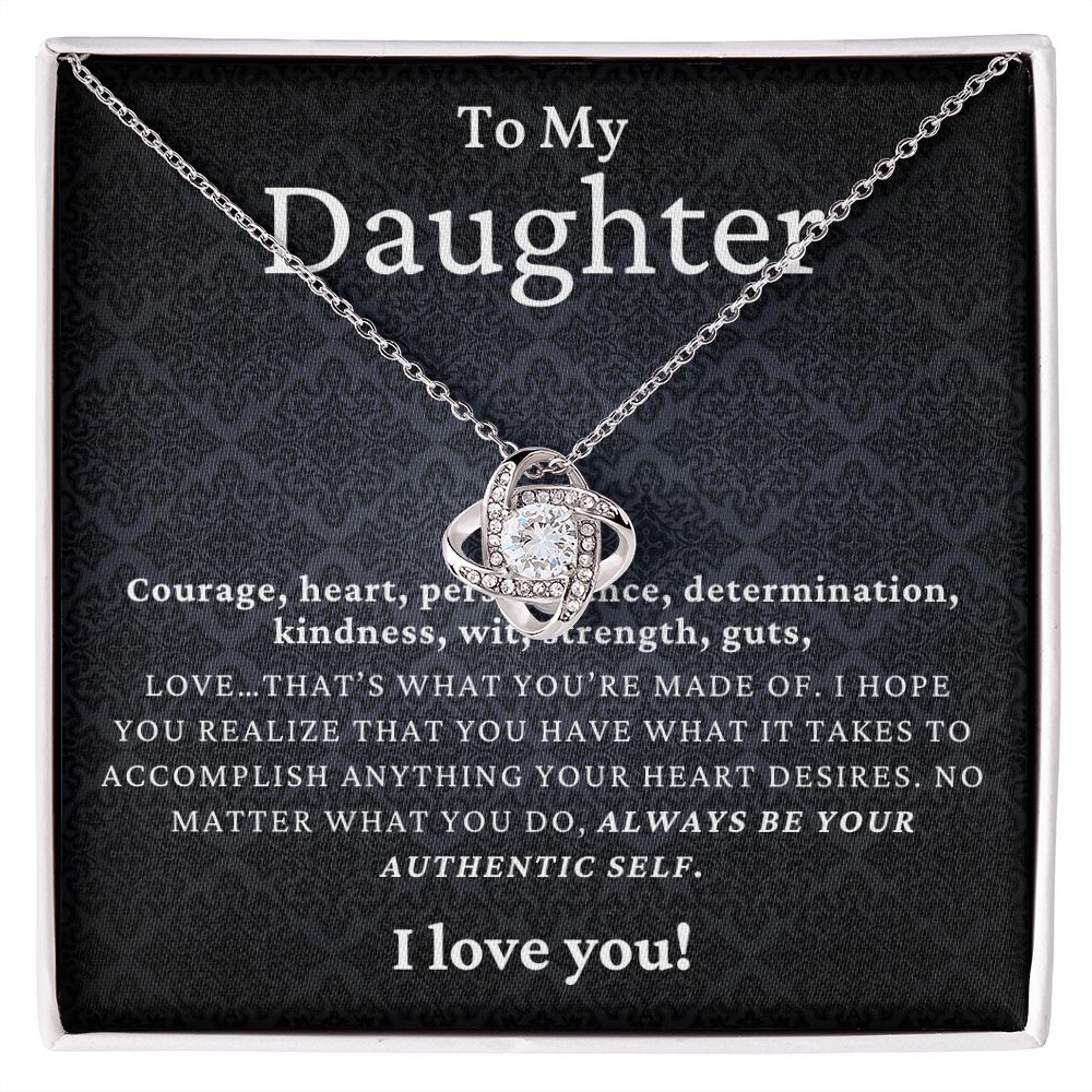 TO MY DAUGHTER, I LOVE YOU, LOVE KNOT NECKLACE WITH MESSAGE CARD FOR DAUGHTER, BIRTHDAY GIFT FOR HER