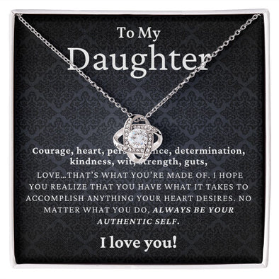 TO MY DAUGHTER, I LOVE YOU, LOVE KNOT NECKLACE WITH MESSAGE CARD FOR DAUGHTER, BIRTHDAY GIFT FOR HER