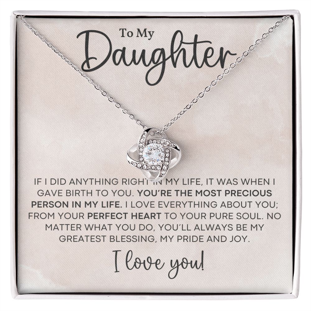 TO MY DAUGHTER, I LOVE YOU, LOVE KNOT NECKLACE WITH MESSAGE CARD FOR DAUGHTER, BIRTHDAY GIFT FOR HER