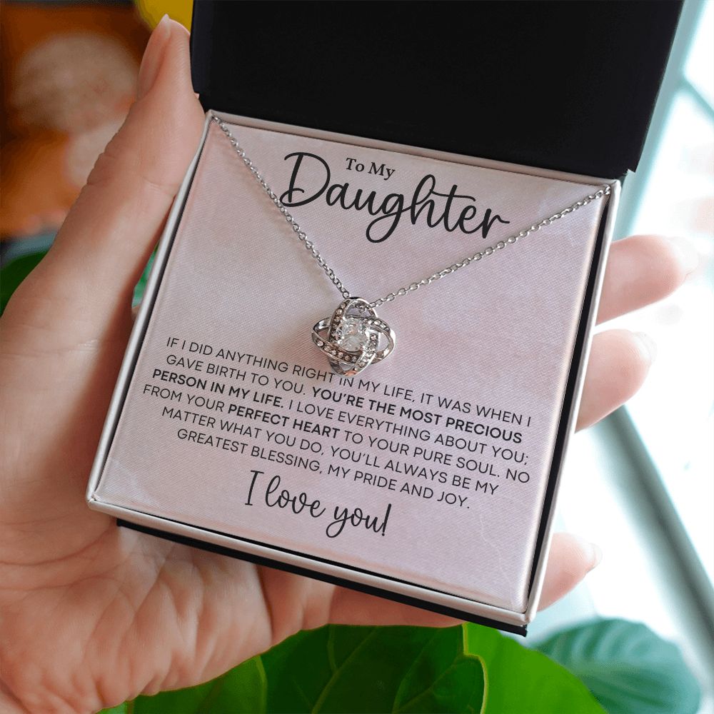 TO MY DAUGHTER, I LOVE YOU, LOVE KNOT NECKLACE WITH MESSAGE CARD FOR DAUGHTER, BIRTHDAY GIFT FOR HER
