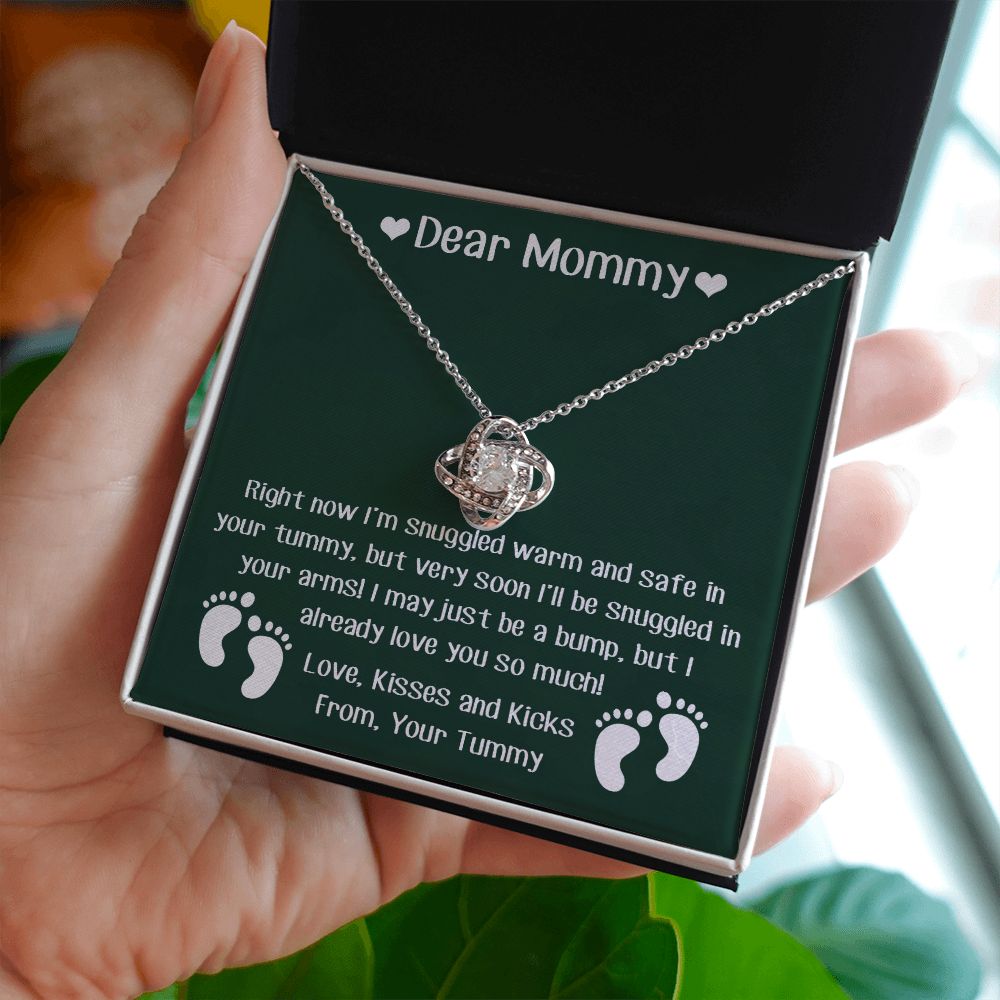DEAR MOMMY, LOVE KNOT NECKLACE FOR MOMMY TO BE, GIFT FOR NEW MOM, BIRTHDAY, MOTHER'S DAY GIFT FOR HER, NECKLACE WITH MESSAGE CARD