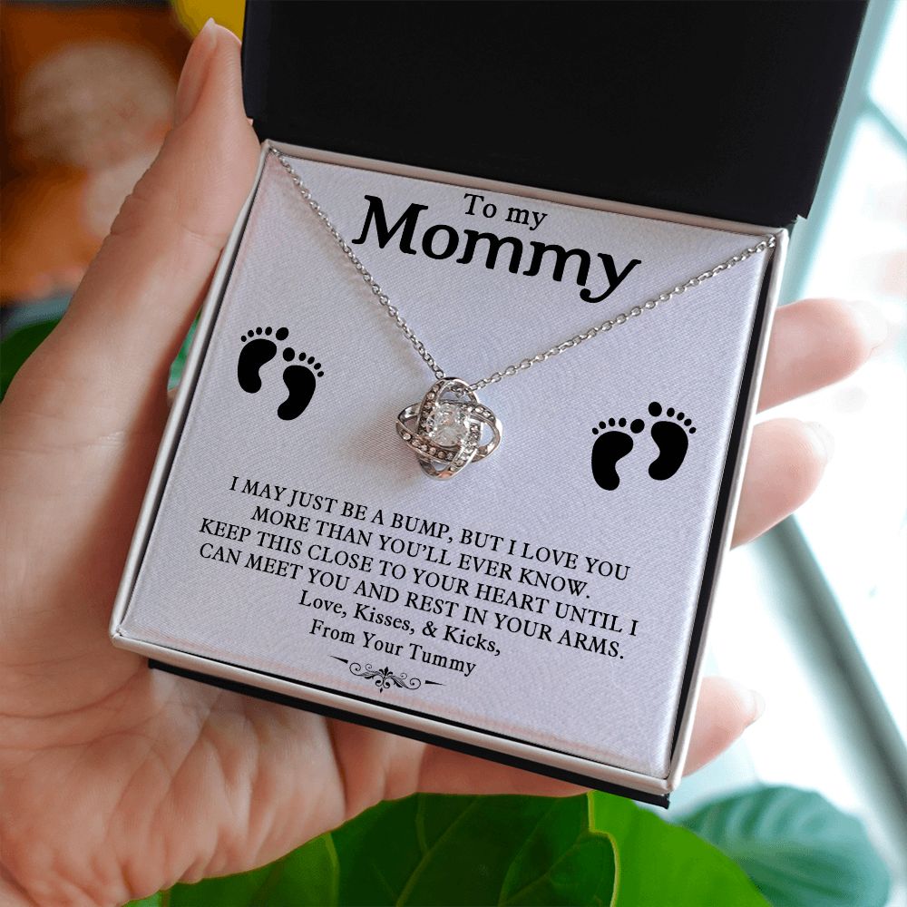 TO MY MOMMY, LOVE KNOT NECKLACE FOR MOM TO BE, GIFT FOR NEW MOM, BIRTHDAY, MOTHER'S DAY GIFT FOR HER, NECKLACE WITH MESSAGE CARD