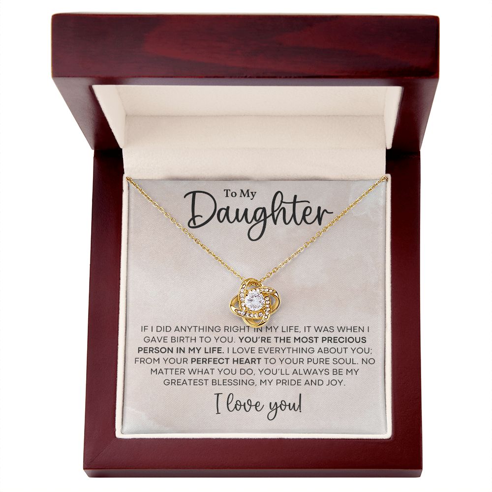 TO MY DAUGHTER, I LOVE YOU, LOVE KNOT NECKLACE WITH MESSAGE CARD FOR DAUGHTER, BIRTHDAY GIFT FOR HER