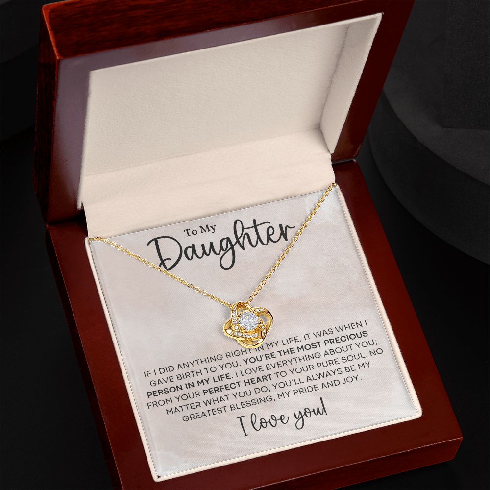 TO MY DAUGHTER, I LOVE YOU, LOVE KNOT NECKLACE WITH MESSAGE CARD FOR DAUGHTER, BIRTHDAY GIFT FOR HER