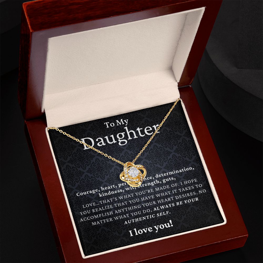 TO MY DAUGHTER, I LOVE YOU, LOVE KNOT NECKLACE WITH MESSAGE CARD FOR DAUGHTER, BIRTHDAY GIFT FOR HER