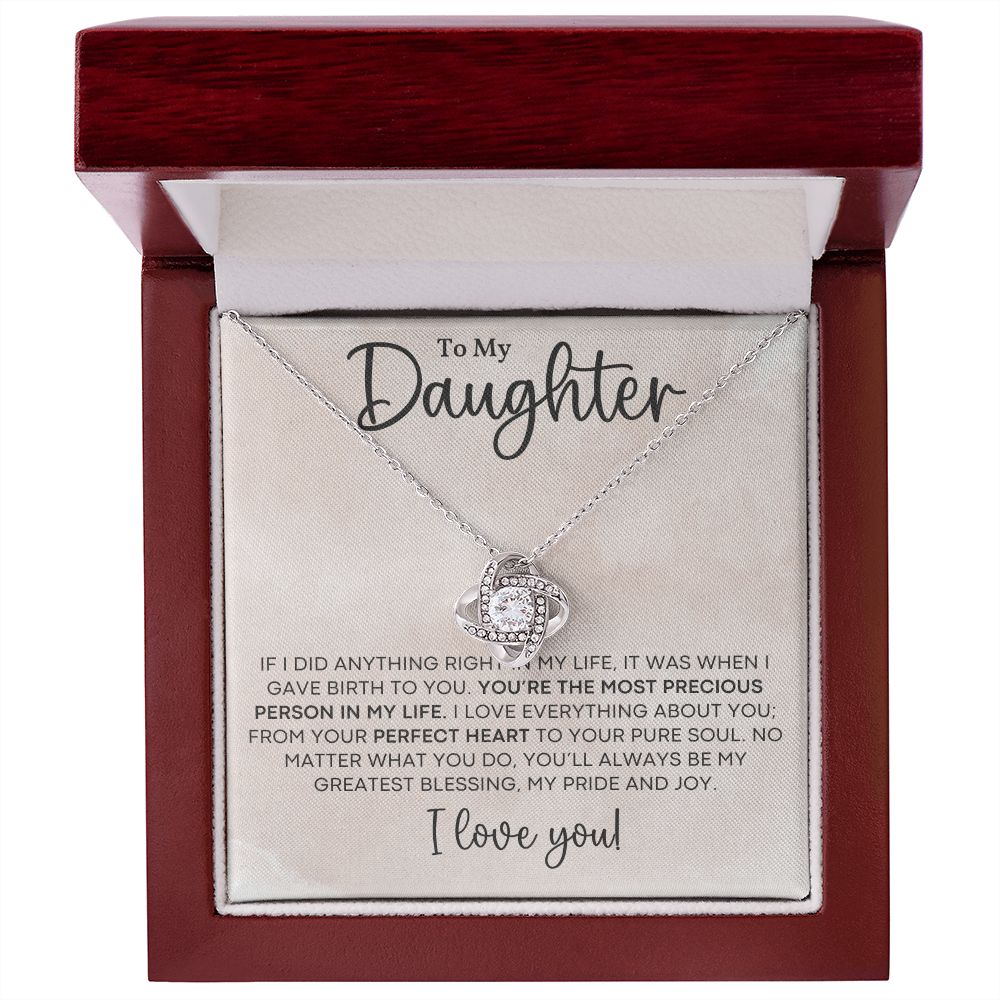 TO MY DAUGHTER, I LOVE YOU, LOVE KNOT NECKLACE WITH MESSAGE CARD FOR DAUGHTER, BIRTHDAY GIFT FOR HER