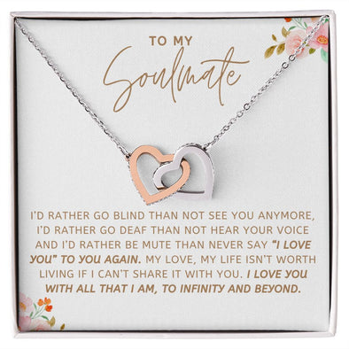 TO MY SOULMATE I LOVE YOU TO INFINITY AND BEYOND, INTERLOCKING HEART NECKLACE, GIFT FOR HER, BIRTHDAY, ANNIVERSARY GIFT FOR WIFE