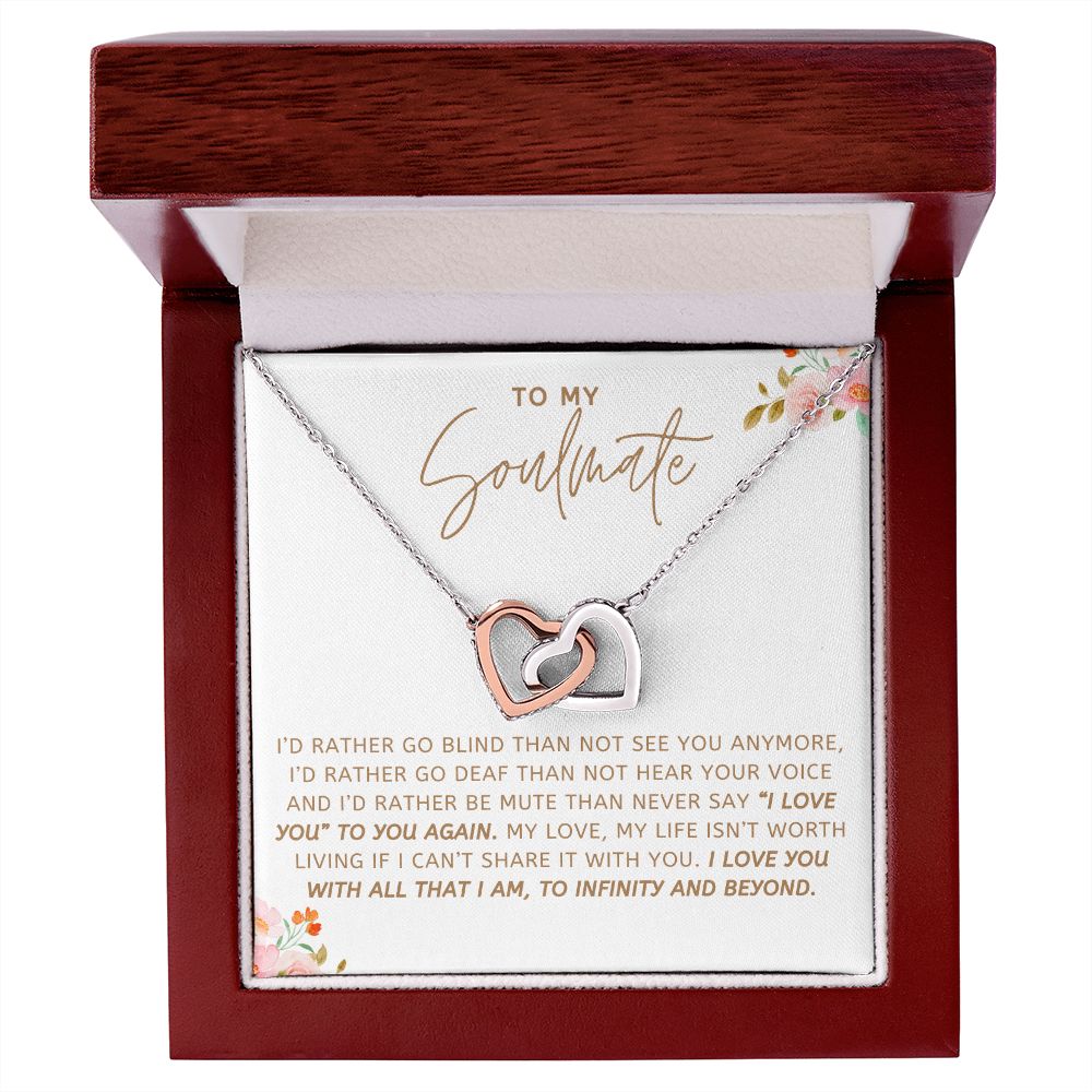 TO MY SOULMATE I LOVE YOU TO INFINITY AND BEYOND, INTERLOCKING HEART NECKLACE, GIFT FOR HER, BIRTHDAY, ANNIVERSARY GIFT FOR WIFE
