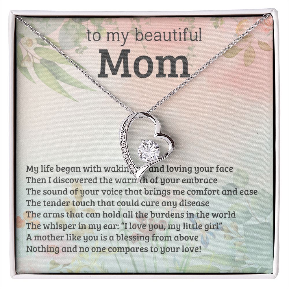 TO MY BEAUTIFUL MOM, FOREVER LOVE NECKLACE WITH MESSAGE CARD FOR MOM, BIRTHDAY, MOTHER'S DAY GIFT FOR HER
