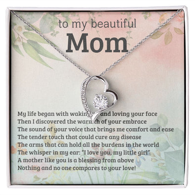 TO MY BEAUTIFUL MOM, FOREVER LOVE NECKLACE WITH MESSAGE CARD FOR MOM, BIRTHDAY, MOTHER'S DAY GIFT FOR HER