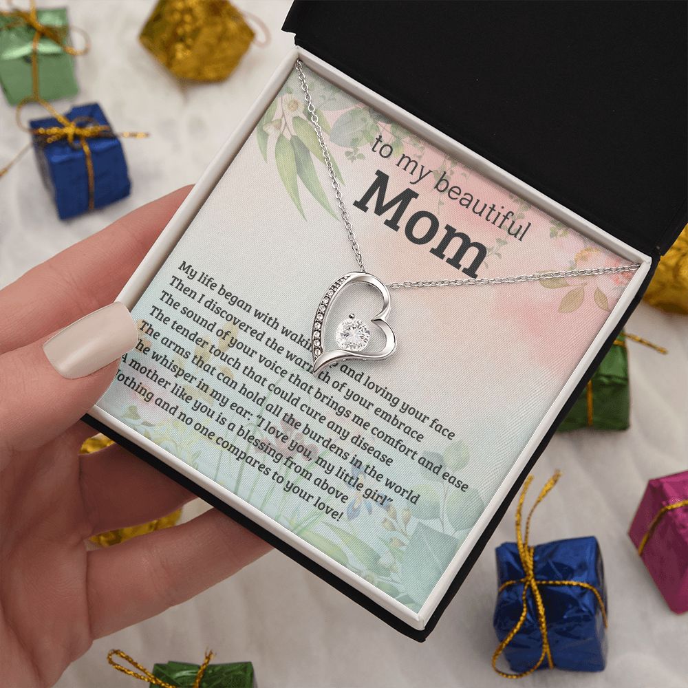 TO MY BEAUTIFUL MOM, FOREVER LOVE NECKLACE WITH MESSAGE CARD FOR MOM, BIRTHDAY, MOTHER'S DAY GIFT FOR HER