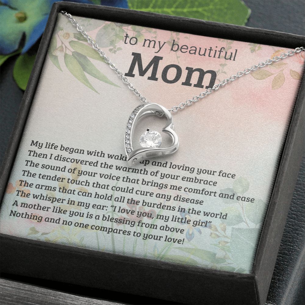 TO MY BEAUTIFUL MOM, FOREVER LOVE NECKLACE WITH MESSAGE CARD FOR MOM, BIRTHDAY, MOTHER'S DAY GIFT FOR HER