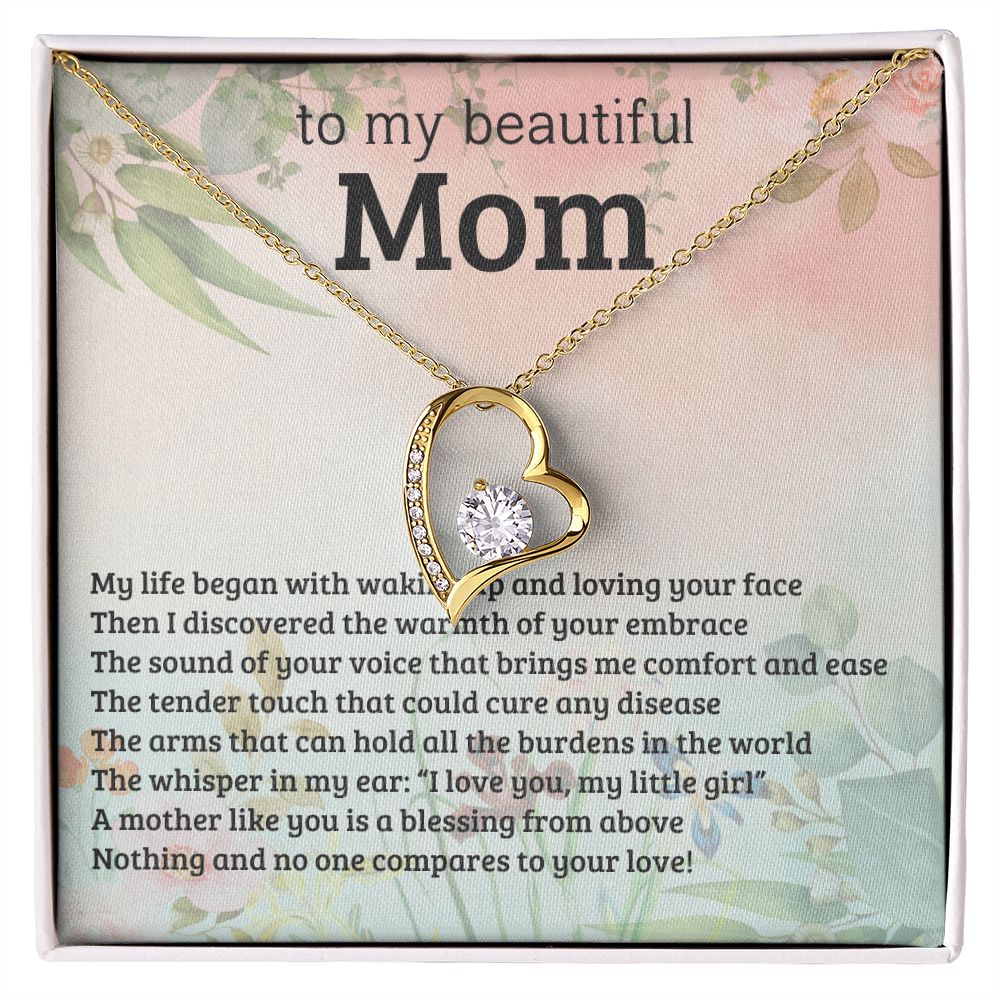 TO MY BEAUTIFUL MOM, FOREVER LOVE NECKLACE WITH MESSAGE CARD FOR MOM, BIRTHDAY, MOTHER'S DAY GIFT FOR HER