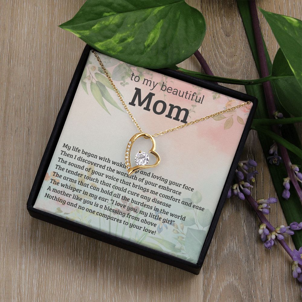 TO MY BEAUTIFUL MOM, FOREVER LOVE NECKLACE WITH MESSAGE CARD FOR MOM, BIRTHDAY, MOTHER'S DAY GIFT FOR HER