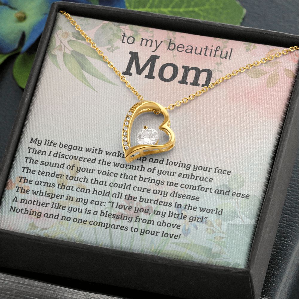 TO MY BEAUTIFUL MOM, FOREVER LOVE NECKLACE WITH MESSAGE CARD FOR MOM, BIRTHDAY, MOTHER'S DAY GIFT FOR HER