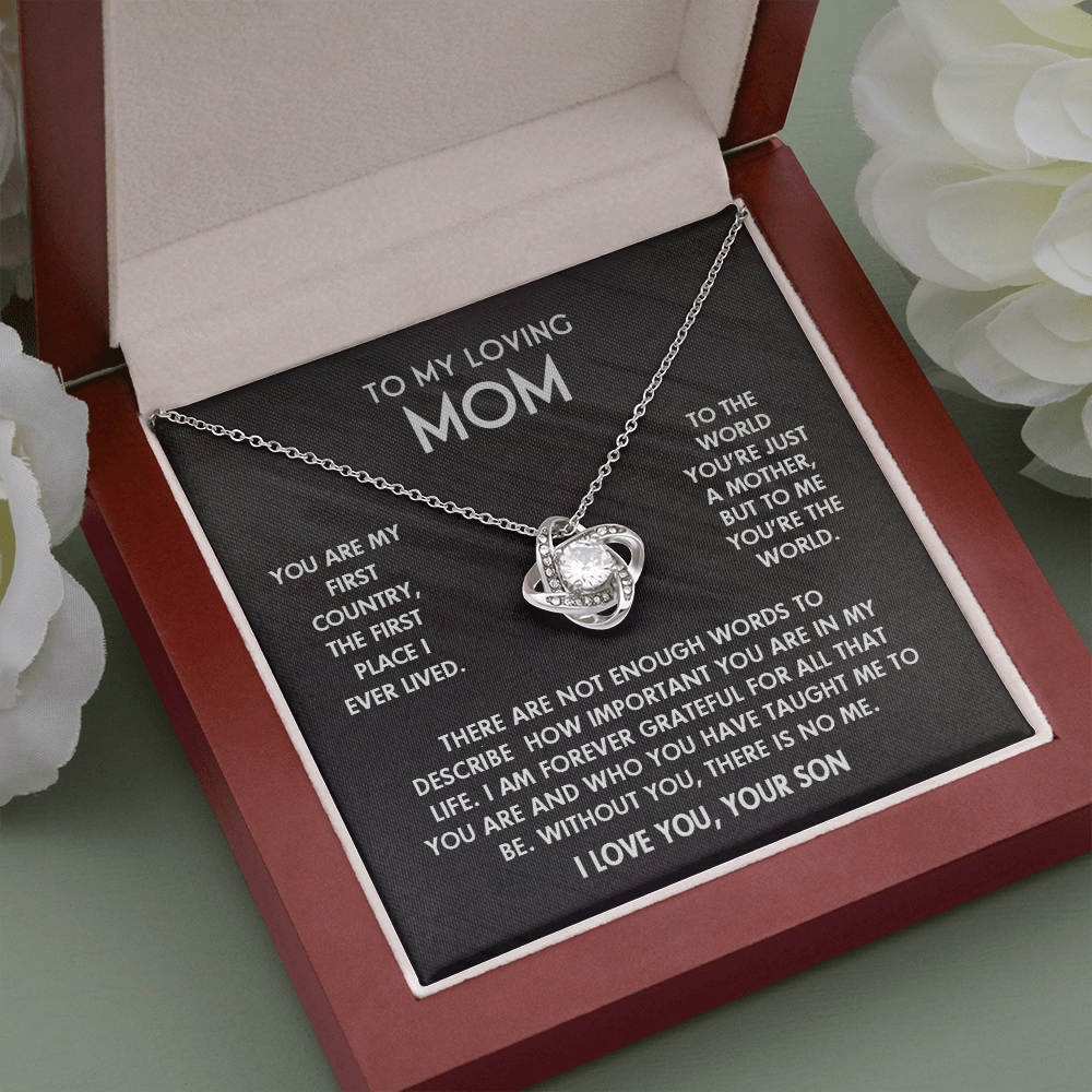 To My Loving Mom -  I Love You Knot Necklace