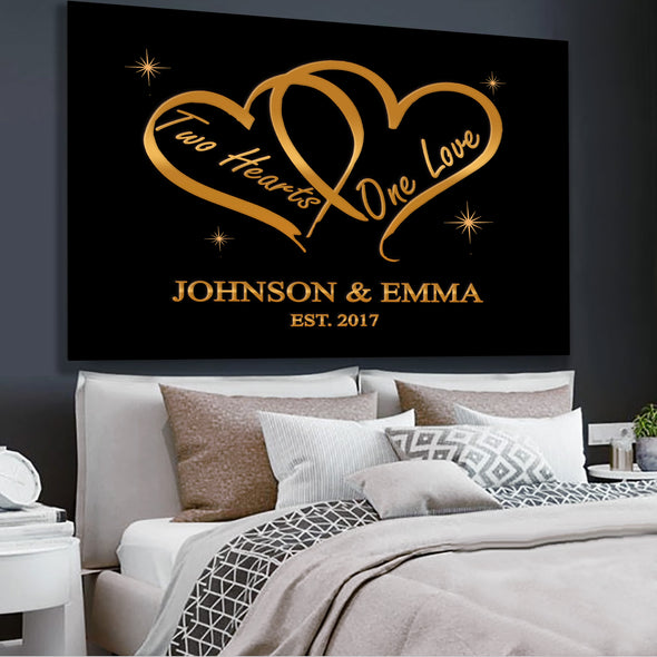 Personalized Two Hearts One Love Canvas