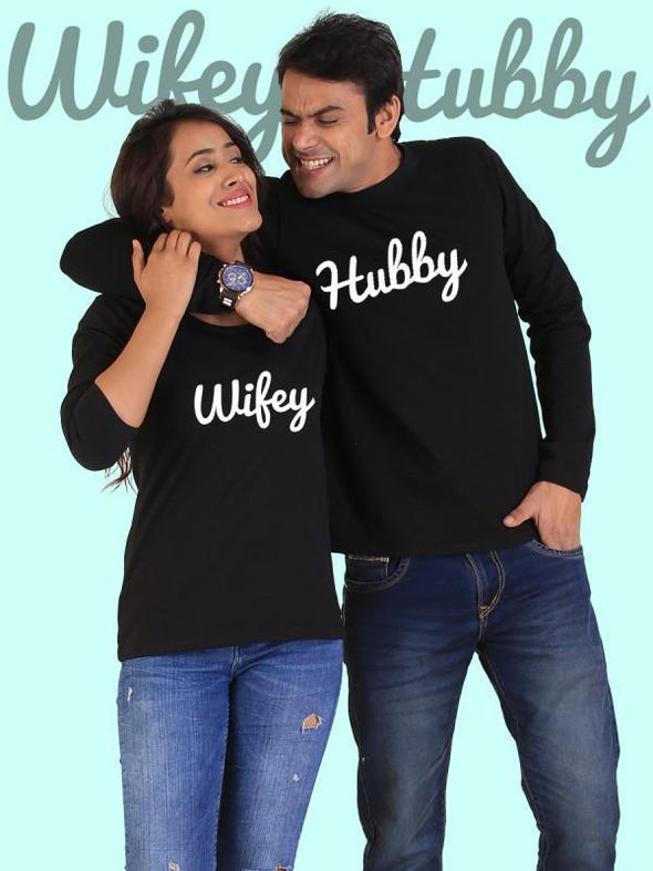 Hubby Wifey Couple Full Sleeves Black