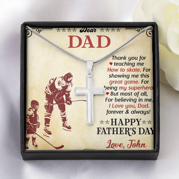 Jewelry Standard Box Dad Thank You For Teaching Me How To Skate, Customized Necklace, Artisan Crafted Necklace, Father's Day Gift